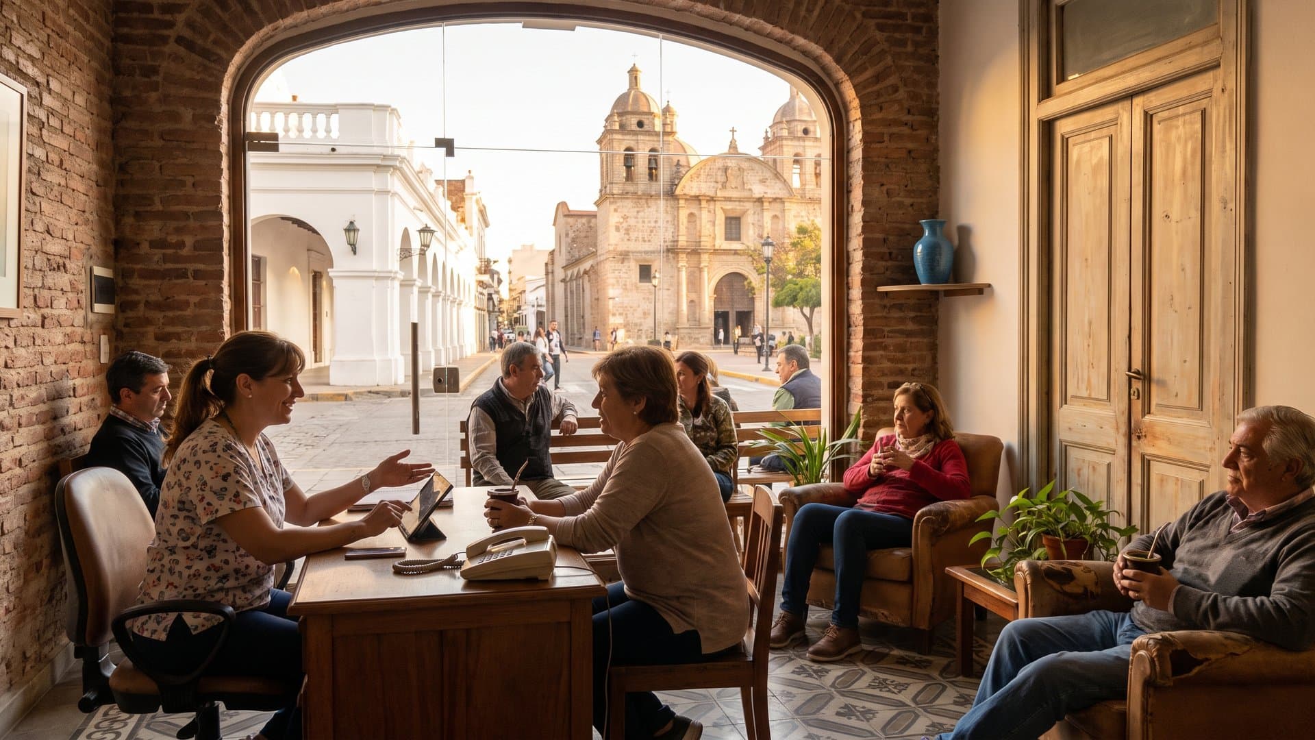 Recepción amable de un consultorio médico familiar